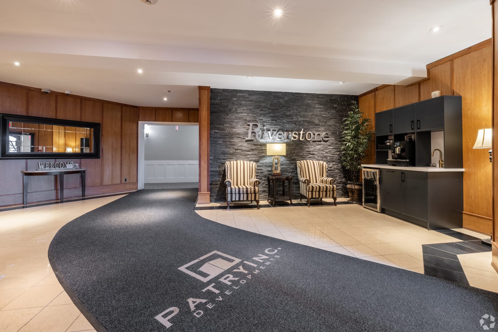 Lobby seating and complimentary coffee station