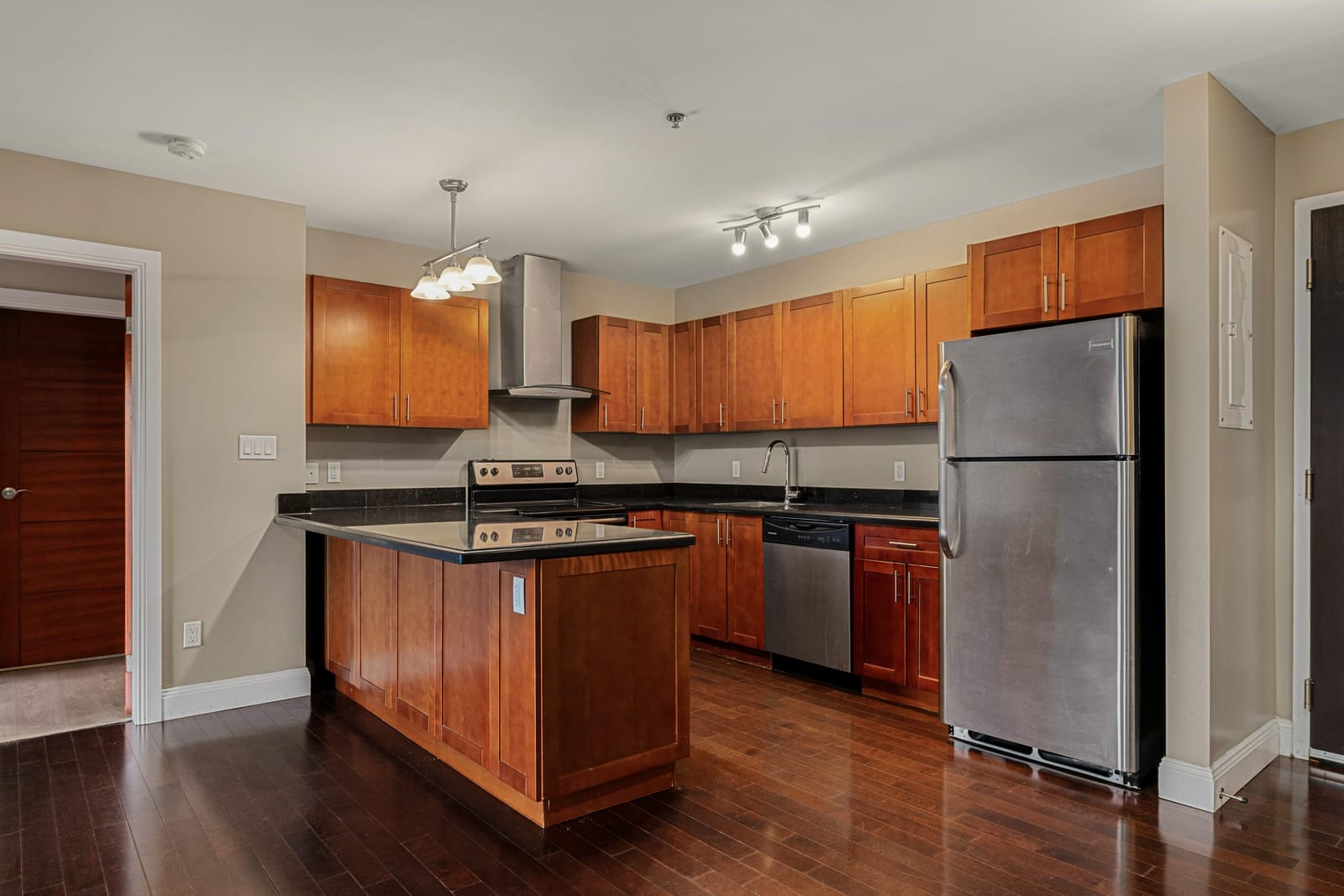 Two-bedroom suite kitchen with a breakfast bar island